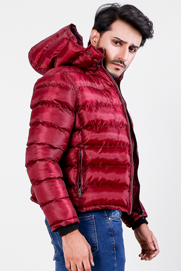 Darren Red Hooded Puffer Jacket Side 1