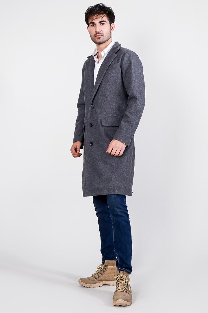 Drake Grey Wool Single Breasted Coat Full Side