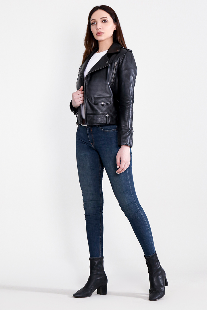 Sally Mae Black Leather Biker Jacket | Skinler