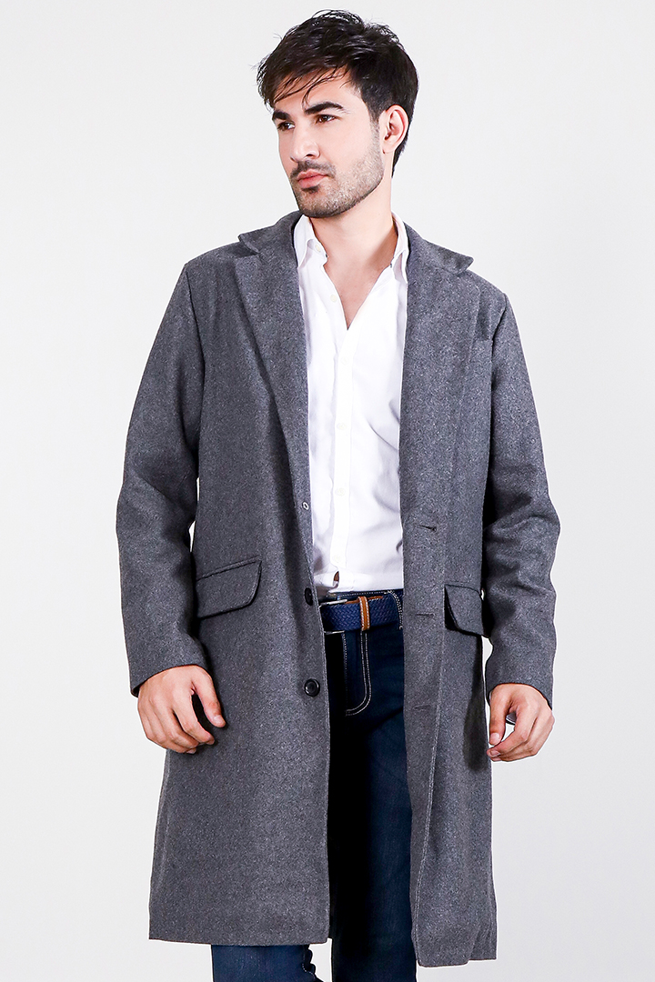 Drake Grey Wool Single Breasted Coat Front Half