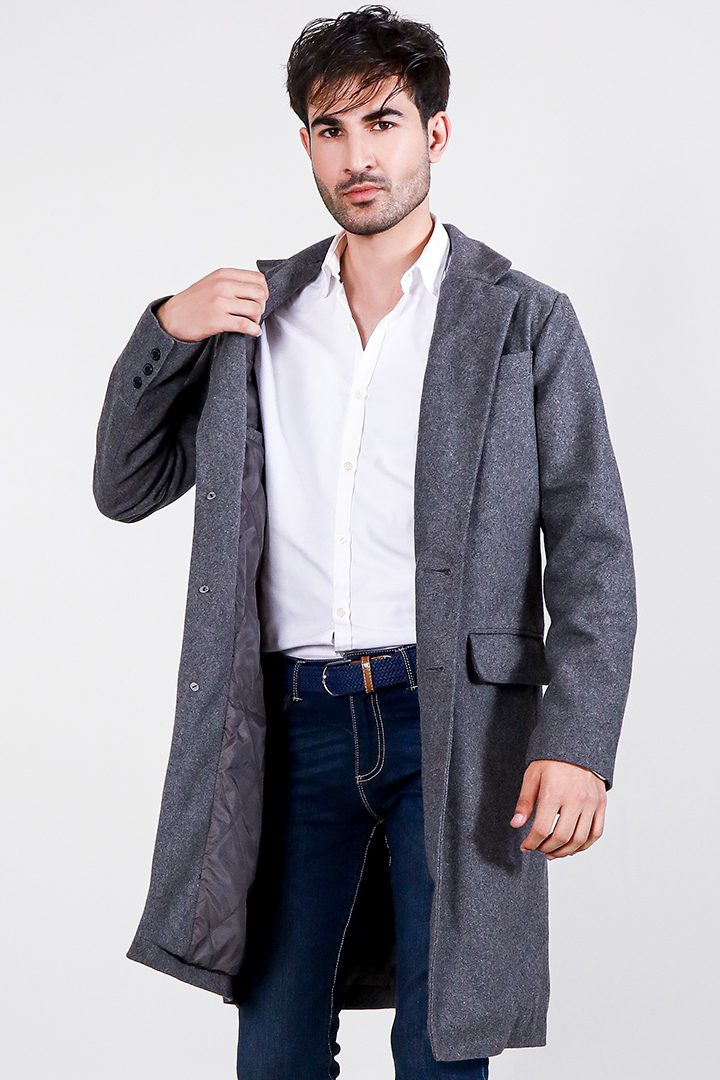 Drake Grey Wool Single Breasted Coat Front Half 2