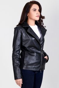 Tomachi Black Leather Biker Jacket Half Side