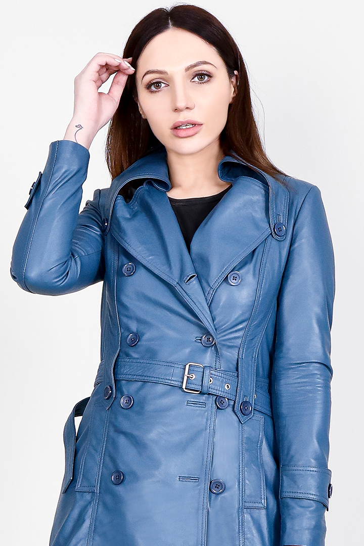 Missoni Blue Leather Trench Coat Half Front