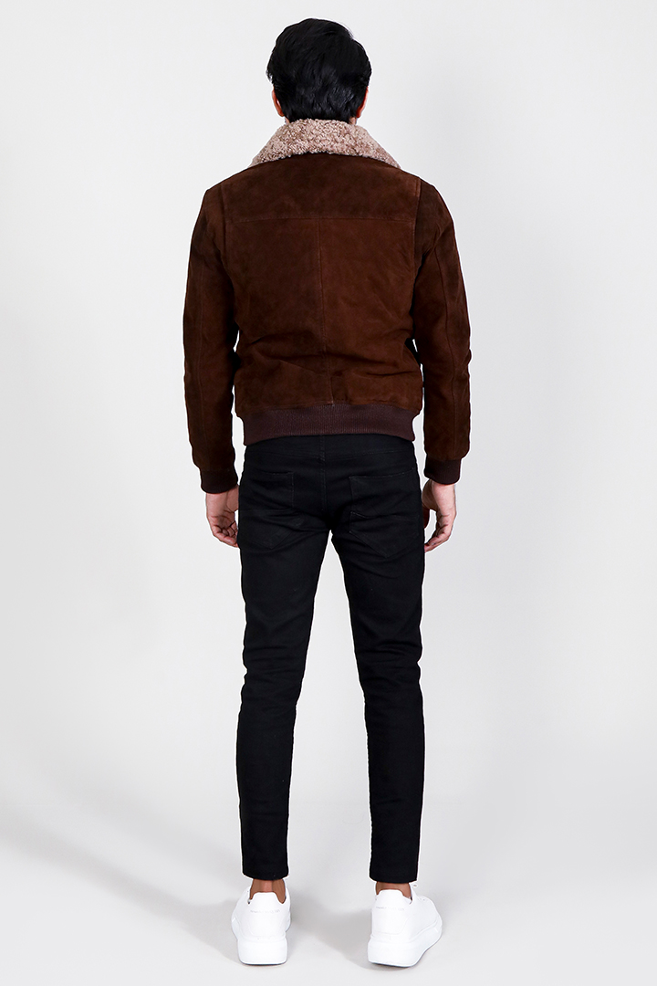 Eaton Brown Suede Bomber Jacket Full Back