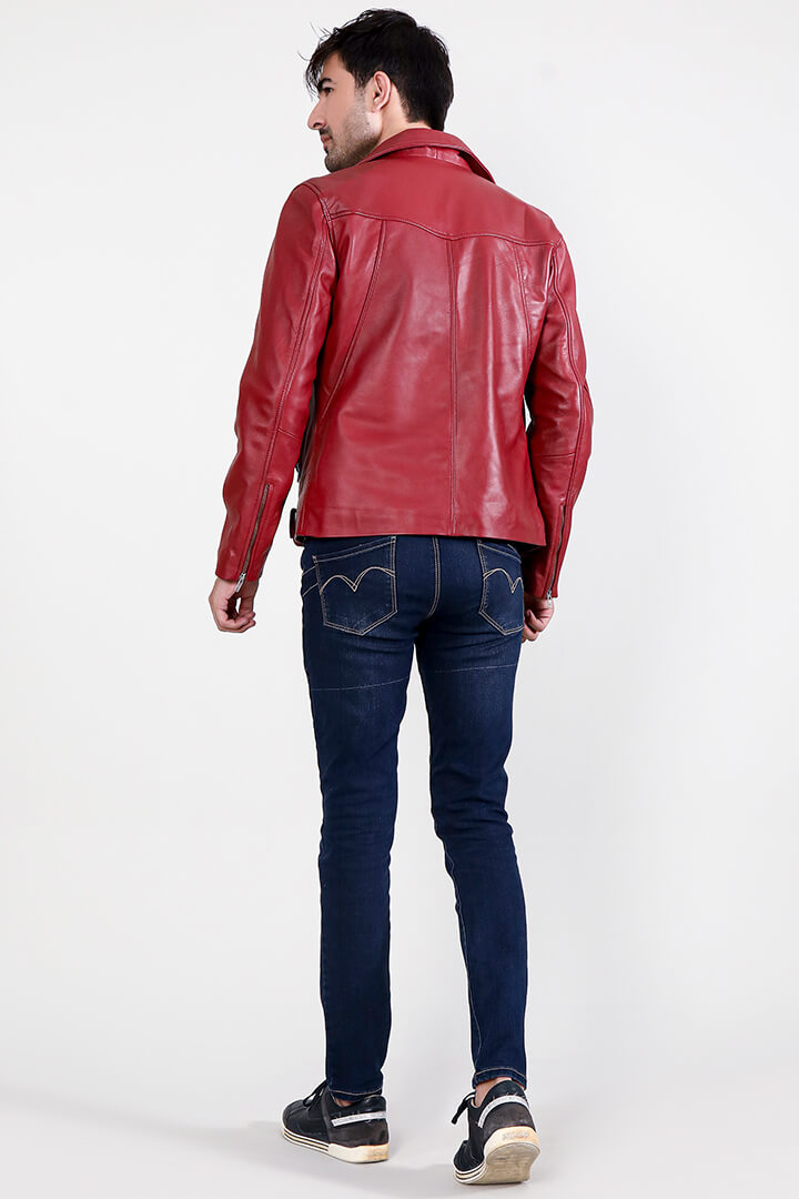 Mystical Red Leather Biker Jacket Full Back