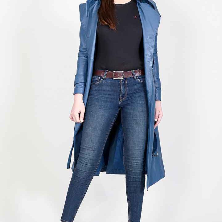 Missoni Blue Leather Trench Coat Skinler