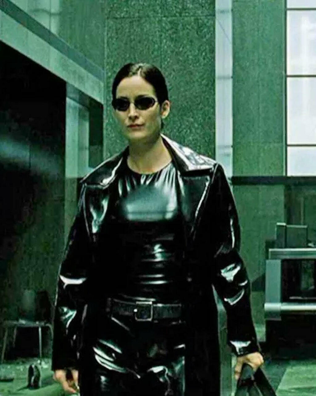 Carrie-Anne Moss The Matrix Resurrections 4 Trinity Black Leather Coat ...