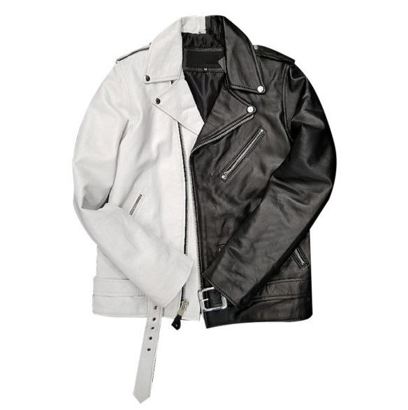 Half Black Half White Biker Leather Jacket | Skinler