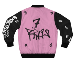 Ariana-Grande-7-Rings-Pink-and-Black-Bomber-Jacket