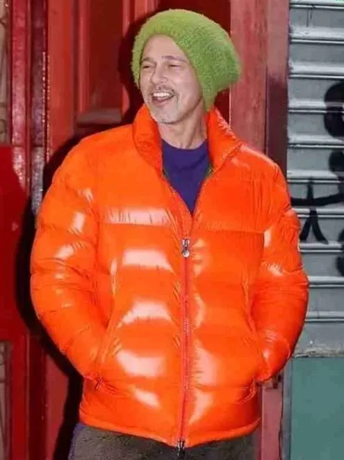 Brad-Pitt-Wolfs-Orange-Puffer-Jacket