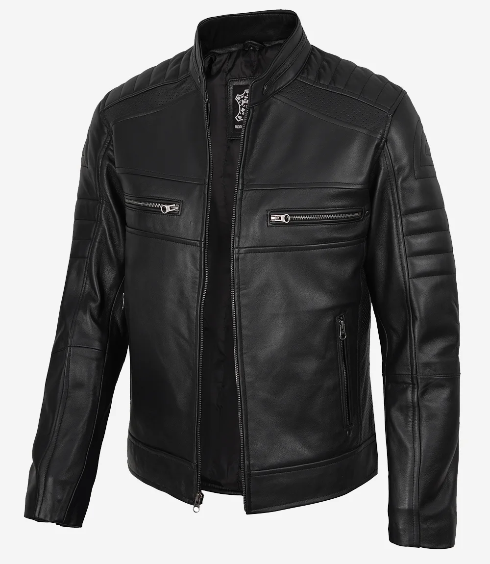 Austin Men's Black Lambskin Leather Cafe Racer Jacket