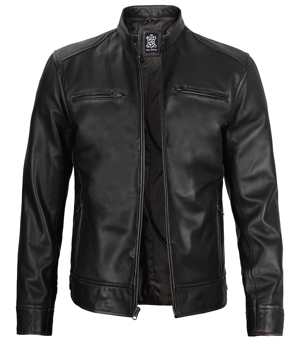 The Dodge - Men's Black Lambskin Cafe Racer Jacket
