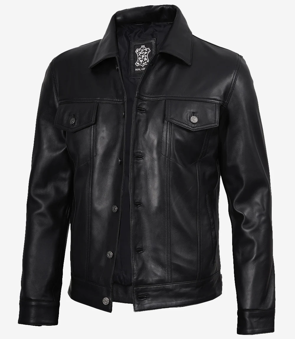 Fernando Men's Black Leather Trucker Jacket