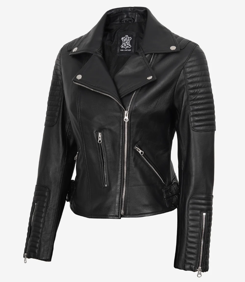Bari Black Women's Real Leather Biker Jacket