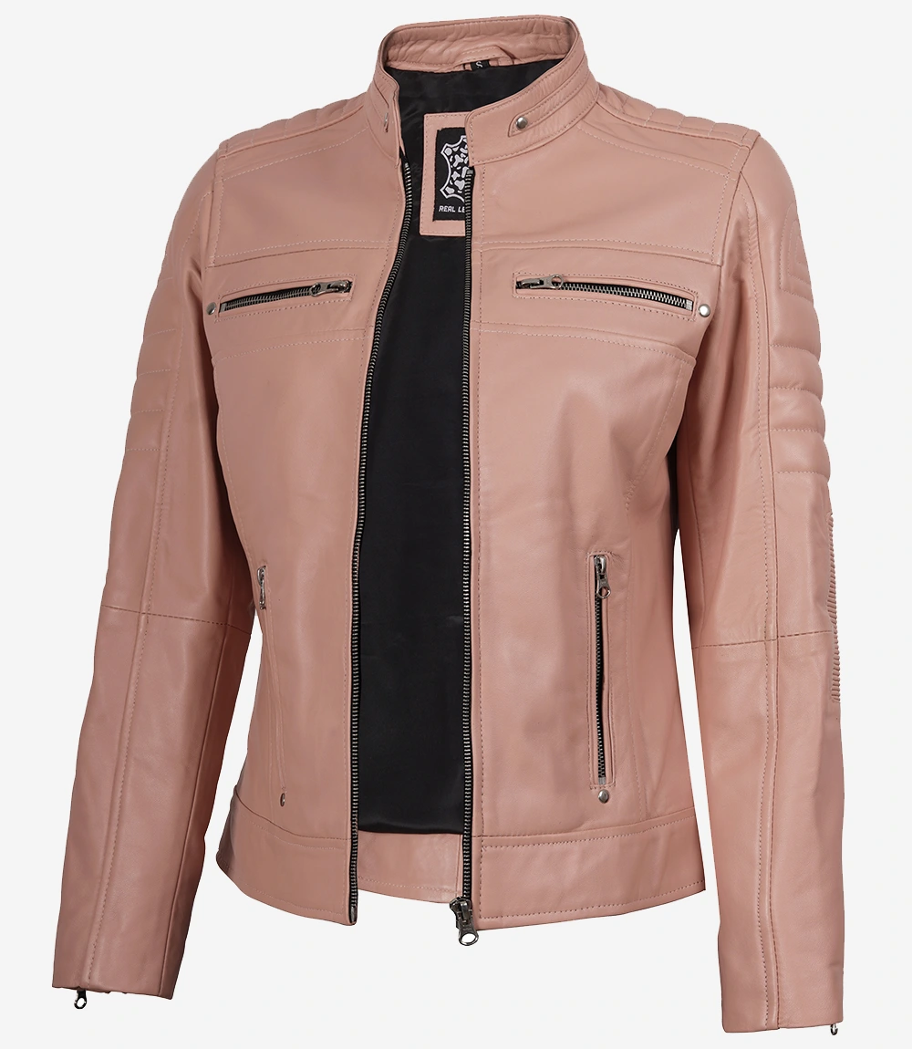 Austin Women's Pink Cafe Racer Real Leather Jacket